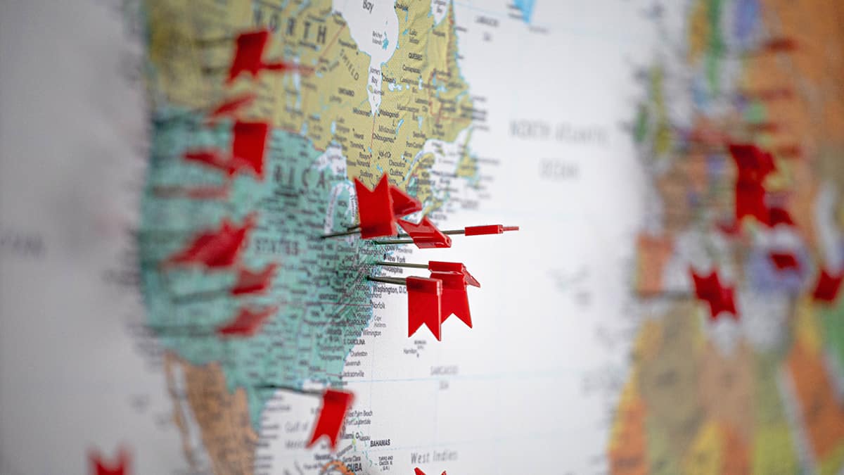 U.S. map with pins